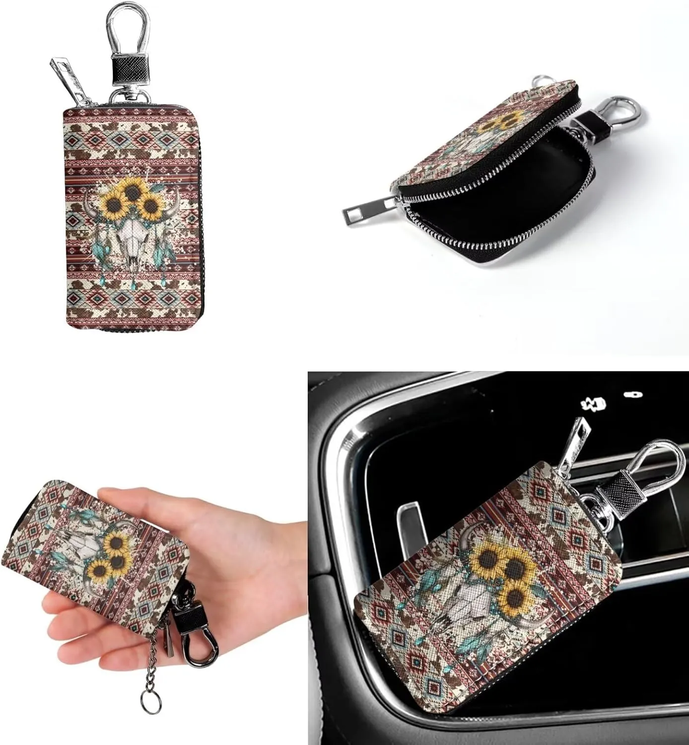 Messenger Bag for Women Crossbody Boho with Leather Car Remote Key Case Cover Set of 2 Bucket Style Tote