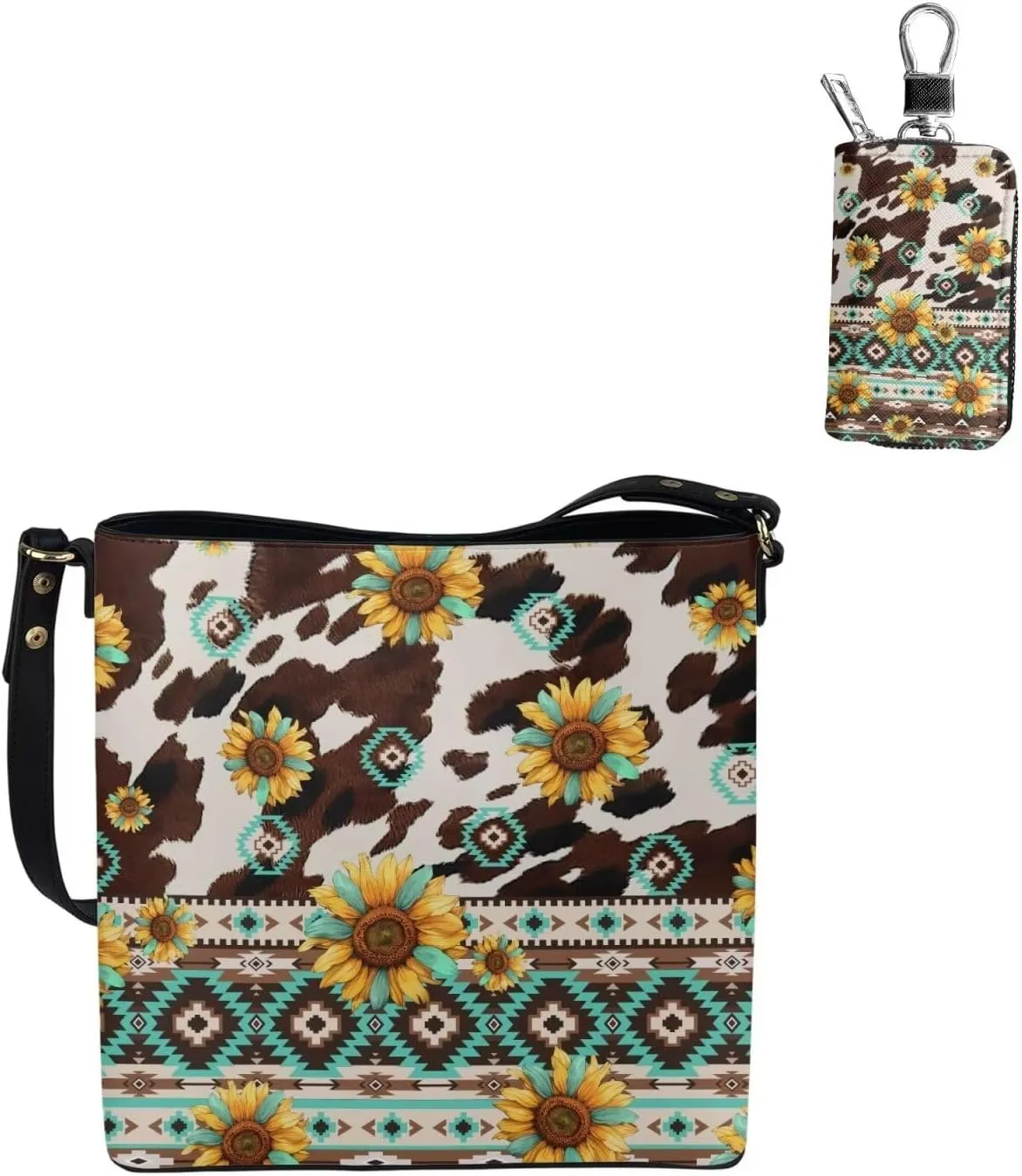 Messenger Bag for Women Crossbody Boho with Leather Car Remote Key Case Cover Set of 2 Bucket Style Tote