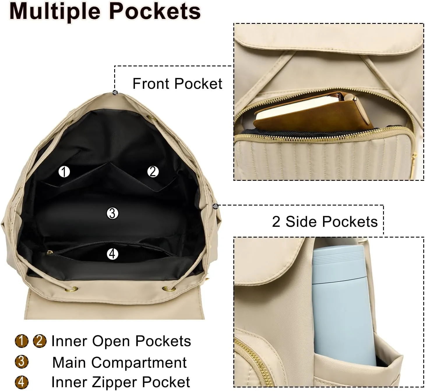 Mini Backpack Purse for Women, Small Nylon Backpacks Purse Ladies Backpacks Women Cute Mini Travel Daily College Bag (Beige)