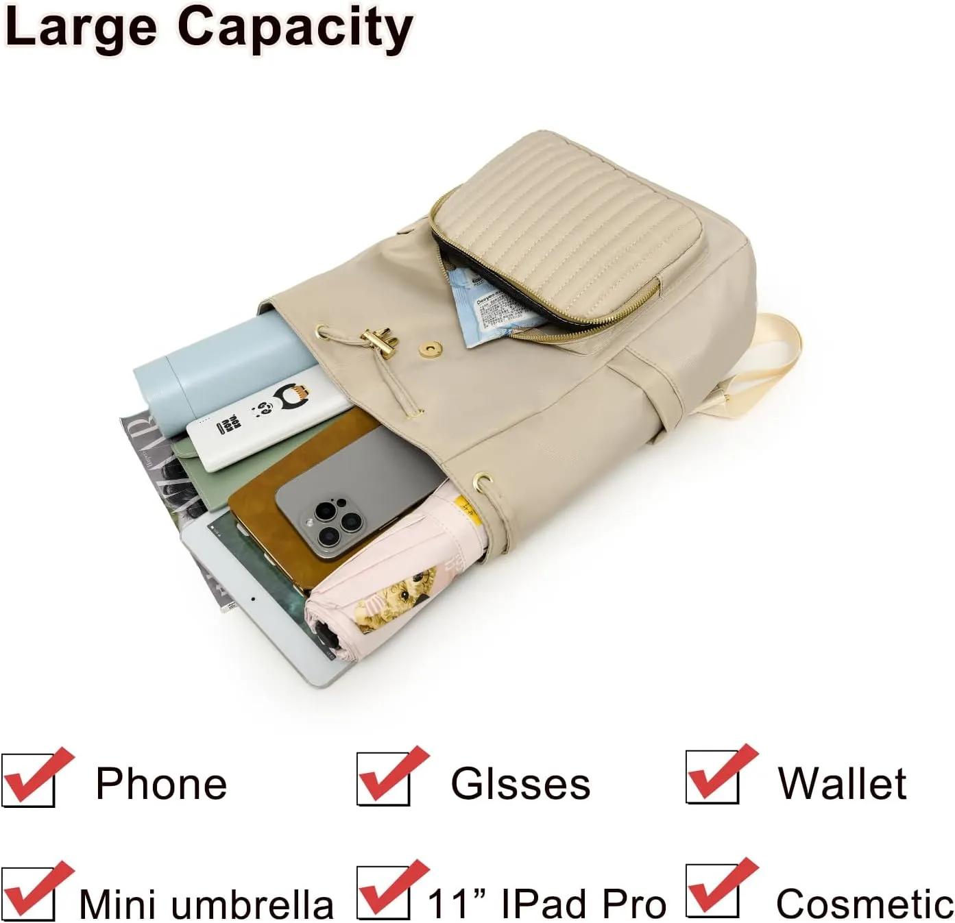 Mini Backpack Purse for Women, Small Nylon Backpacks Purse Ladies Backpacks Women Cute Mini Travel Daily College Bag (Beige)
