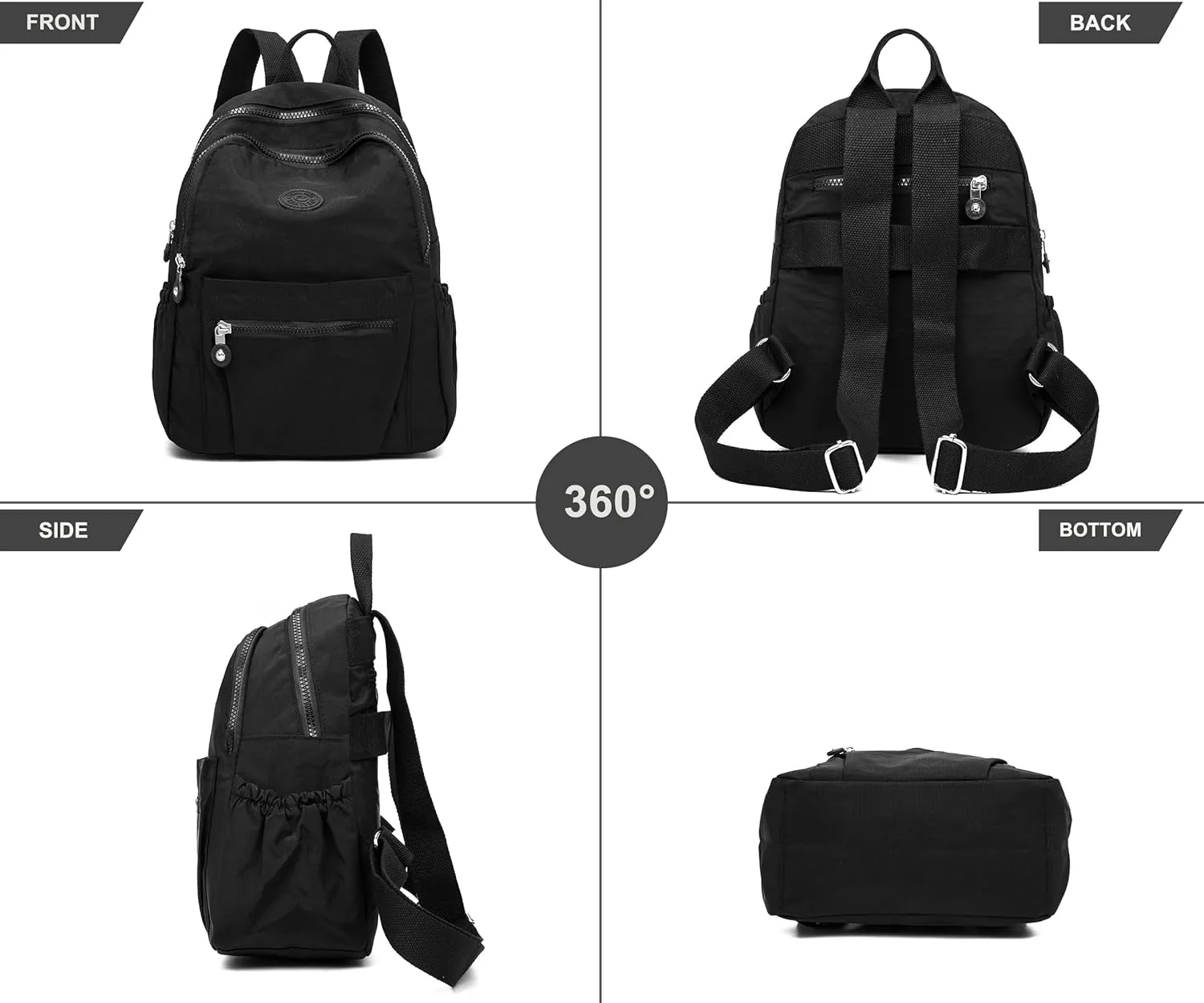 Mini Backpack Purse for Women,Small Nylon backpacks for Ladies Backpacks Women Anti Theft Travel Bag (Black)