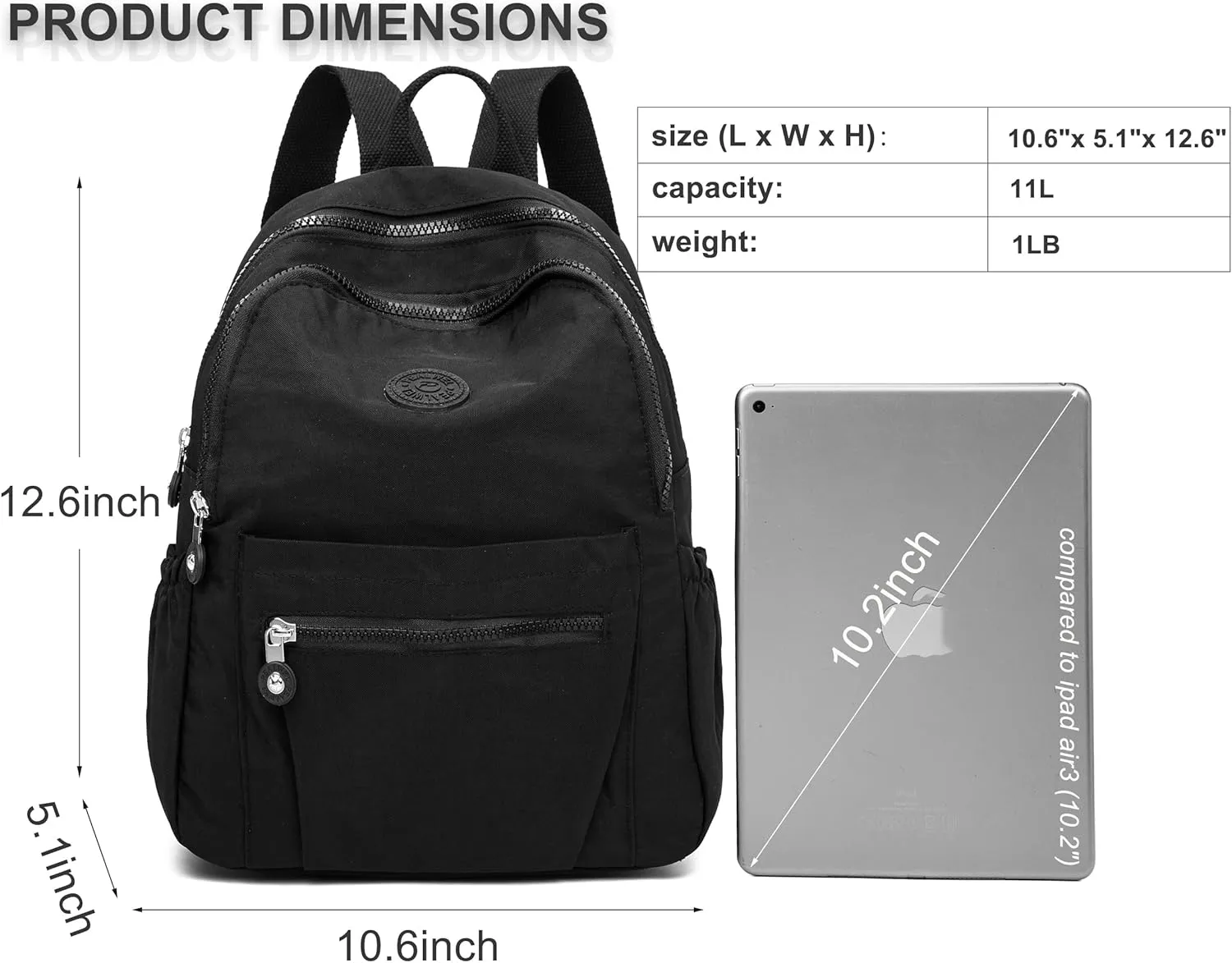 Mini Backpack Purse for Women,Small Nylon backpacks for Ladies Backpacks Women Anti Theft Travel Bag (Black)