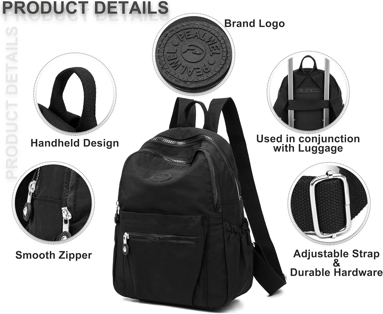 Mini Backpack Purse for Women,Small Nylon backpacks for Ladies Backpacks Women Anti Theft Travel Bag (Black)