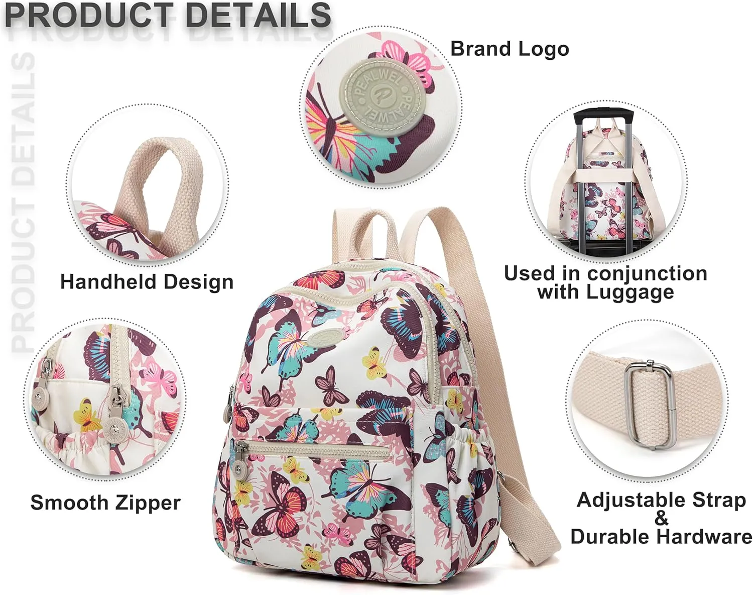Mini Backpack Purse for Women,Small Nylon backpacks for Ladies Backpacks Women Anti Theft Travel Bag (Butterfly)