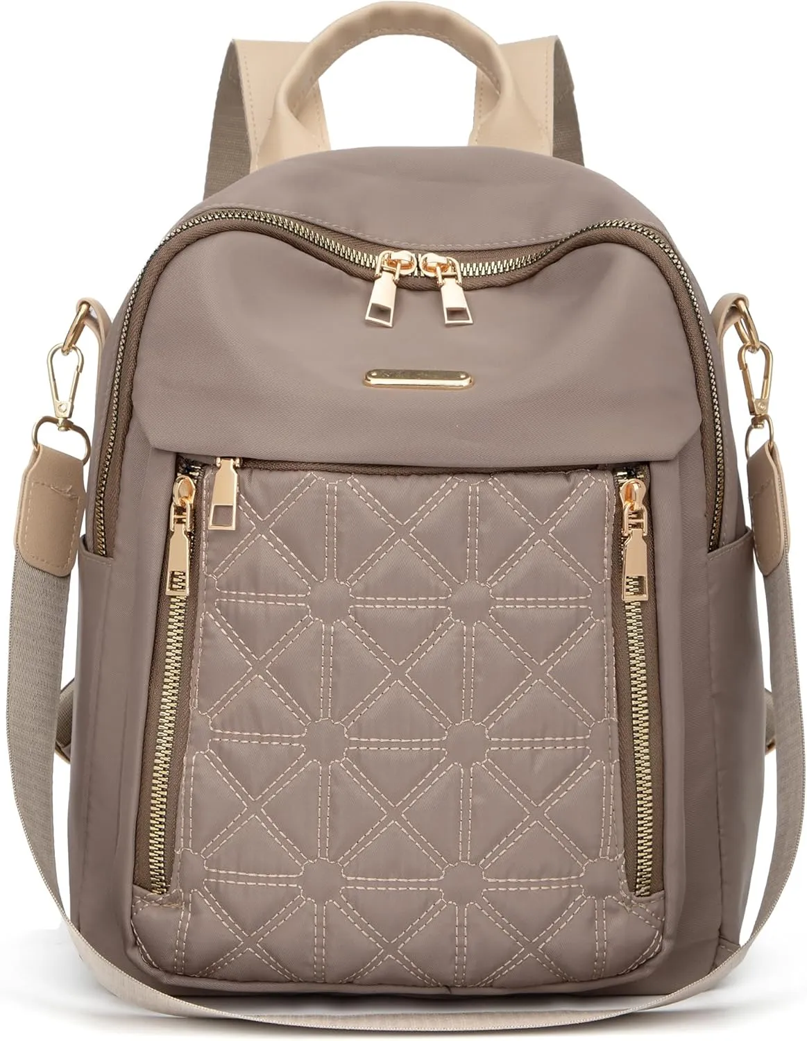Mini Nylon Women Backpacks,Small Ladies backpacks Lightweight Shoulder Satchel Bag Tote Handbag Casual Travel Daypack (Khaqi)