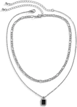 Minimalist Layering Necklaces for Women, Gold Necklace Teen 2 Layer Pendant Necklaces Square Drip Design Birthday Wedding Jewelry