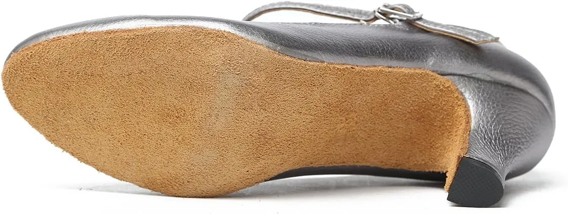 Minishion GL209 Women's Low Heel Leather Latin Professional Dance Shoes Wedding Evening Pumps