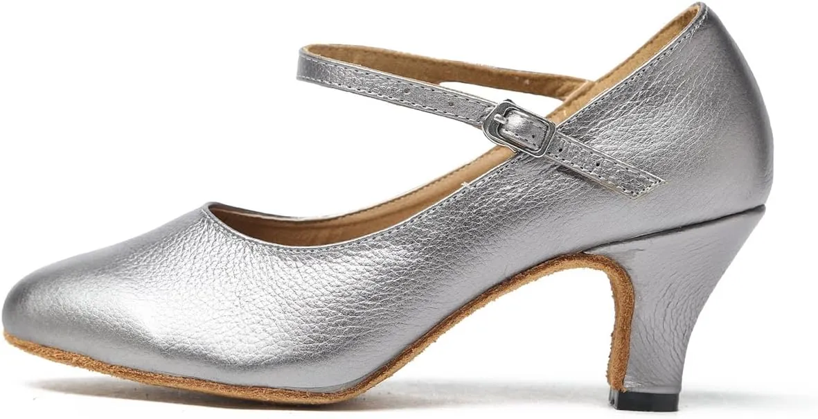 Minishion GL209 Women's Low Heel Leather Latin Professional Dance Shoes Wedding Evening Pumps