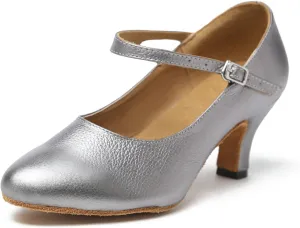 Minishion GL209 Women's Low Heel Leather Latin Professional Dance Shoes Wedding Evening Pumps