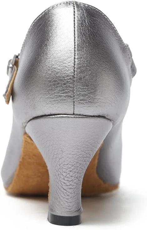 Minishion GL209 Women's Low Heel Leather Latin Professional Dance Shoes Wedding Evening Pumps