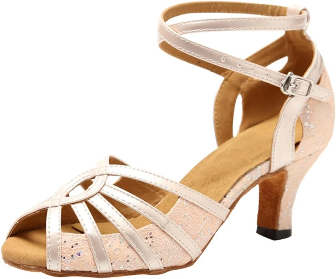 Minishion GL227 Women's Cross Strap Lace Latin Tango Ballroom Dance Shoes Wedding Prom Sandals