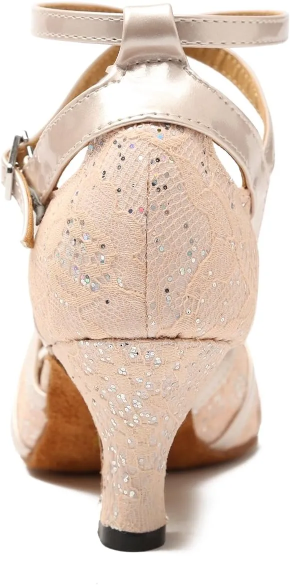 Minishion GL227 Women's Cross Strap Lace Latin Tango Ballroom Dance Shoes Wedding Prom Sandals