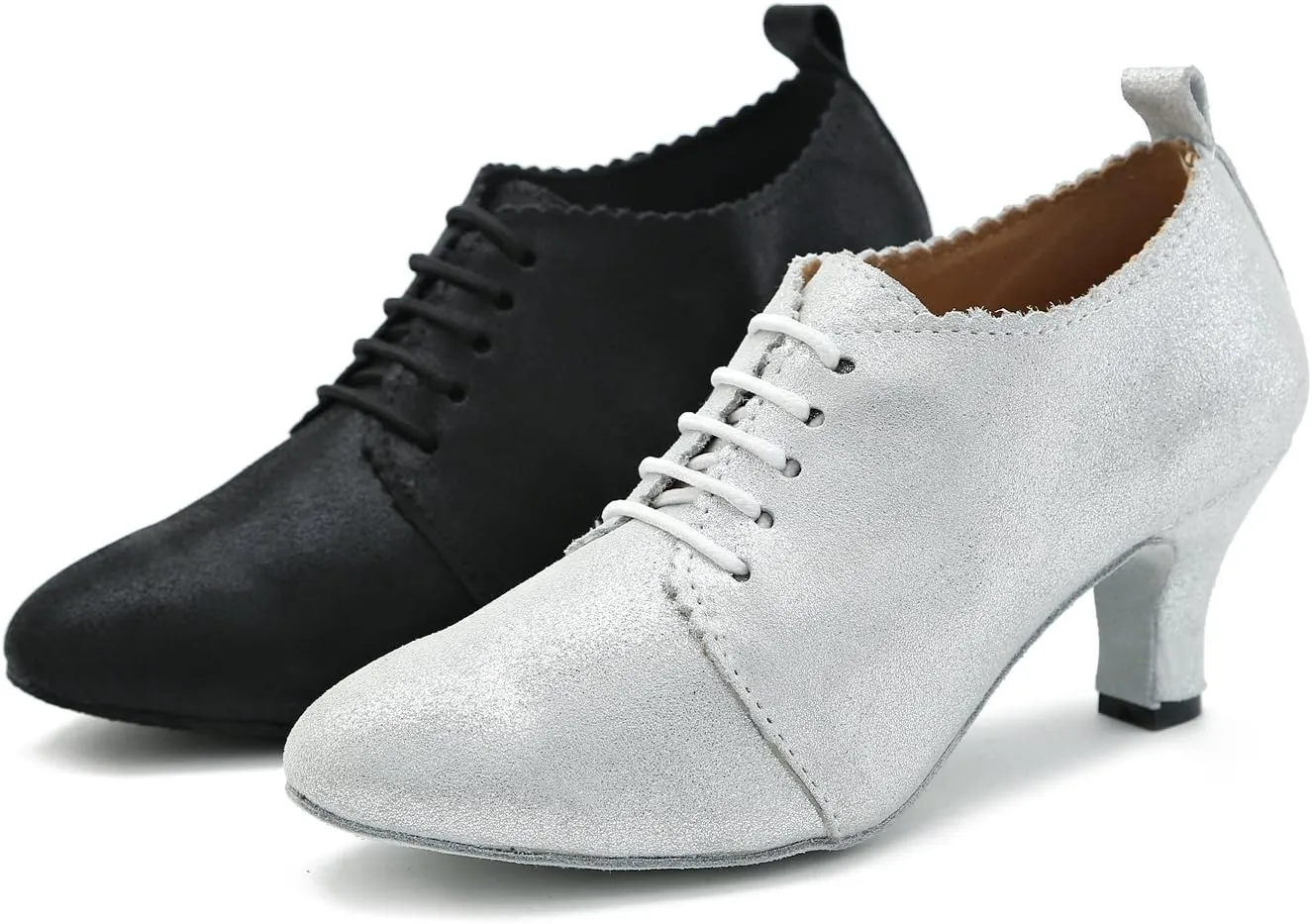 Minishion GL230 Women's Closed Toe Glitter Leather Latin Tango Ballroom Dance Shoes Evening Prom Pumps