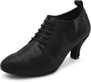 Minishion GL230 Women's Closed Toe Glitter Leather Latin Tango Ballroom Dance Shoes Evening Prom Pumps