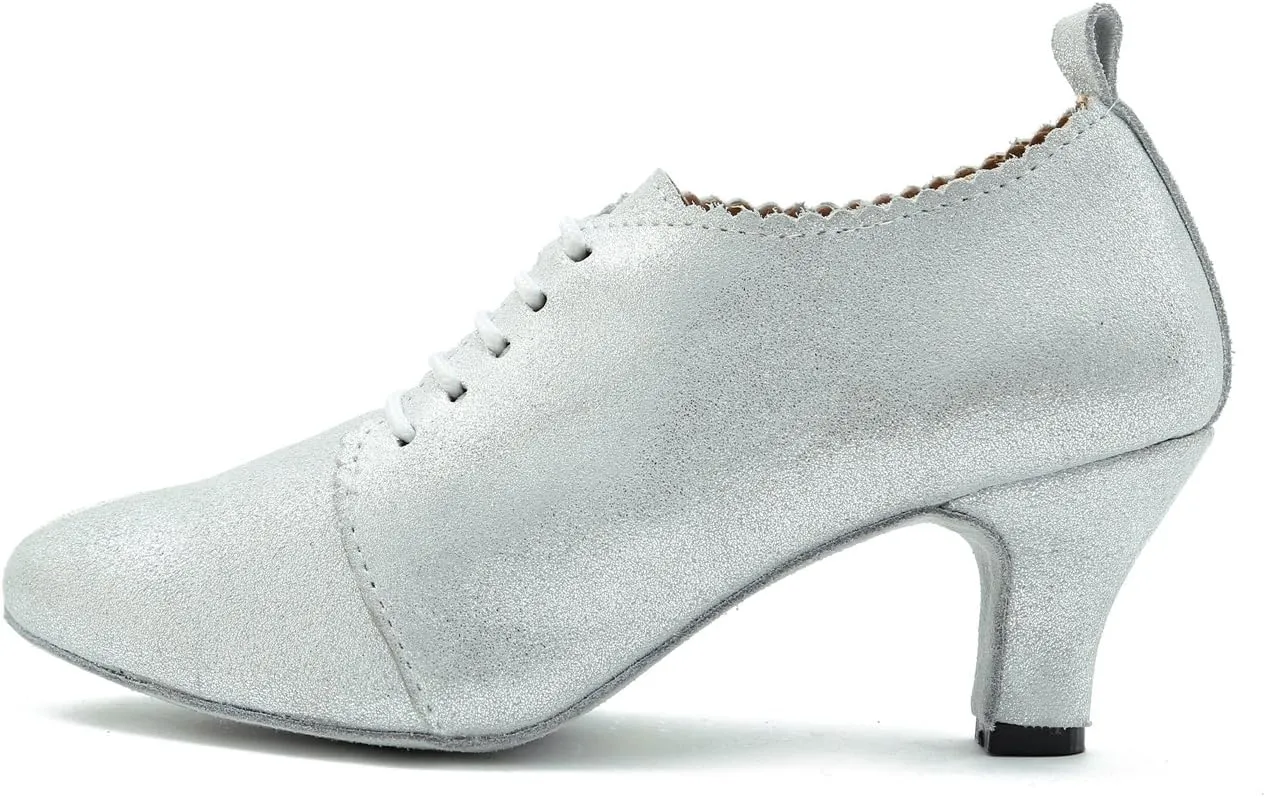 Minishion GL230 Women's Closed Toe Glitter Leather Latin Tango Ballroom Dance Shoes Evening Prom Pumps