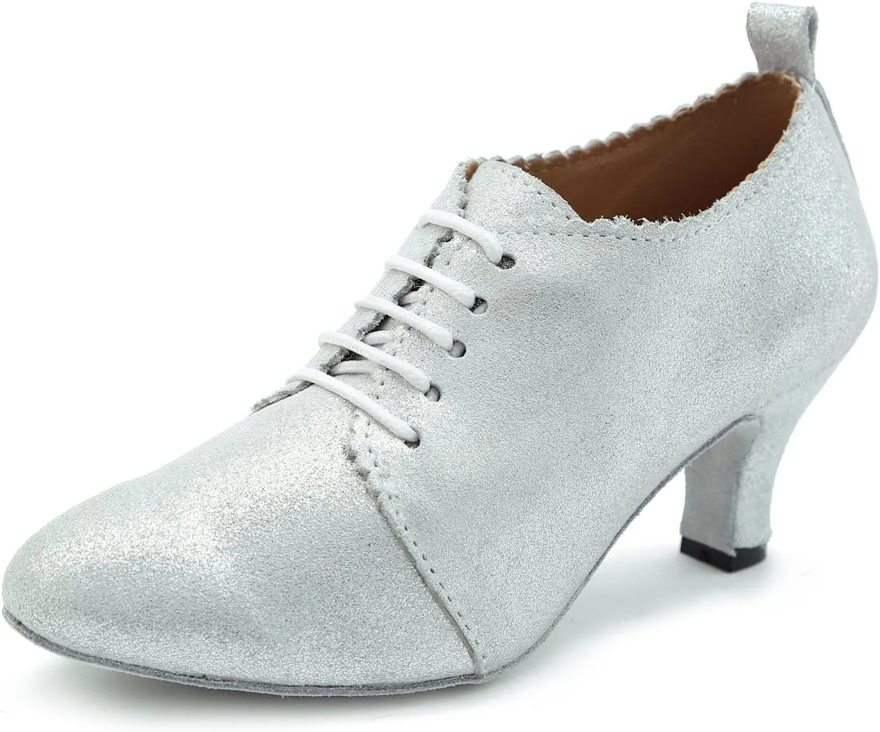 Minishion GL230 Women's Closed Toe Glitter Leather Latin Tango Ballroom Dance Shoes Evening Prom Pumps