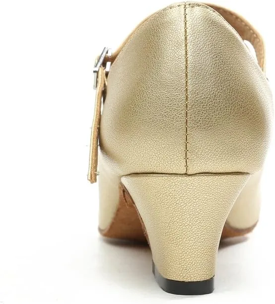 Minishion GL245 Women's Mary Jane Style Leather Low Heel Latin Social Prom Dance Pumps