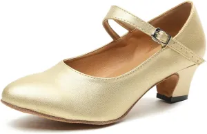 Minishion GL245 Women's Mary Jane Style Leather Low Heel Latin Social Prom Dance Pumps