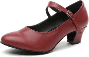 Minishion GL245 Women's Mary Jane Style Leather Low Heel Latin Social Prom Dance Pumps