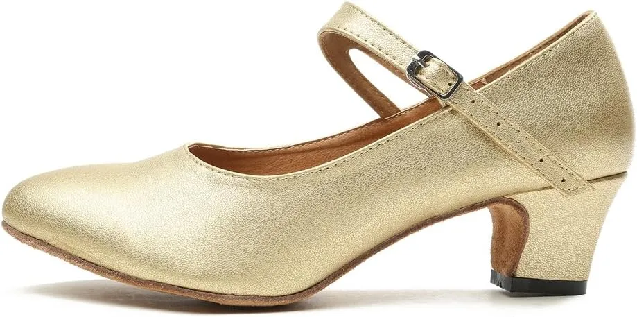 Minishion GL245 Women's Mary Jane Style Leather Low Heel Latin Social Prom Dance Pumps
