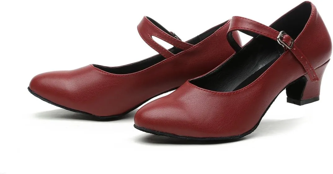 Minishion GL245 Women's Mary Jane Style Leather Low Heel Latin Social Prom Dance Pumps