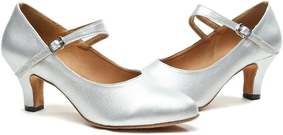 Minishion GL245 Women's Mary Jane Style Leather Low Heel Latin Social Prom Dance Pumps