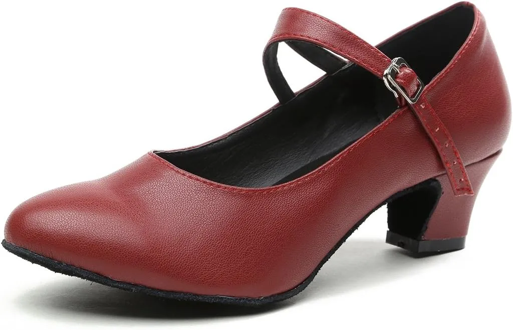 Minishion GL245 Women's Mary Jane Style Leather Low Heel Latin Social Prom Dance Pumps