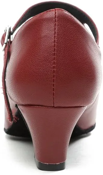 Minishion GL245 Women's Mary Jane Style Leather Low Heel Latin Social Prom Dance Pumps