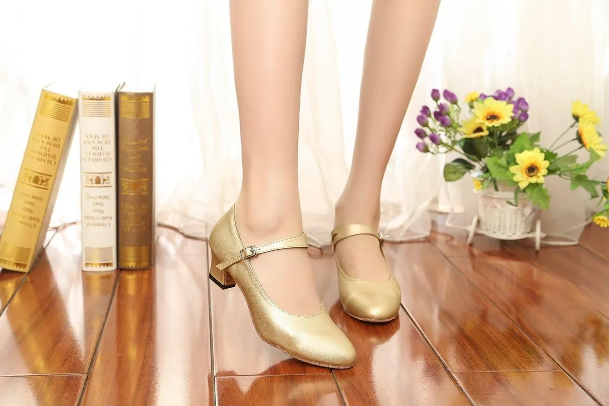 Minishion GL245 Women's Mary Jane Style Leather Low Heel Latin Social Prom Dance Pumps