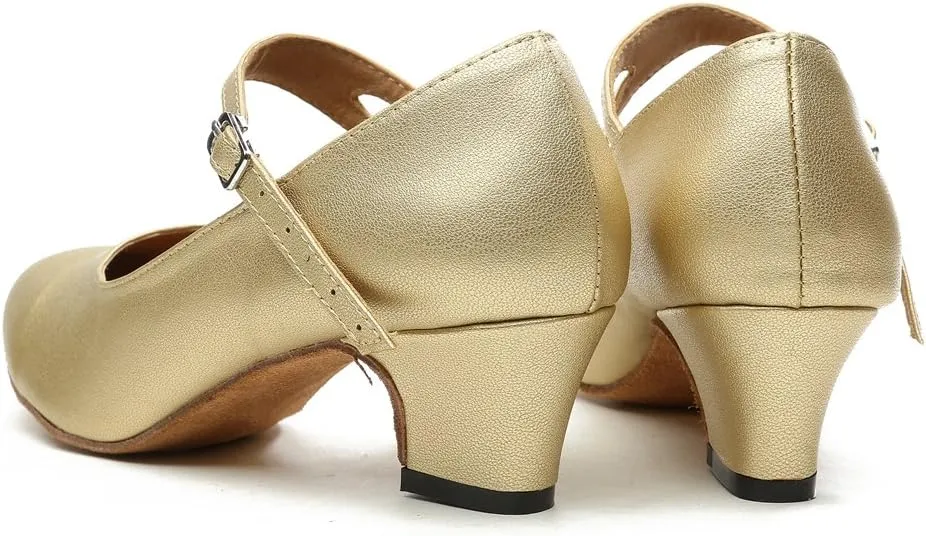 Minishion GL245 Women's Mary Jane Style Leather Low Heel Latin Social Prom Dance Pumps