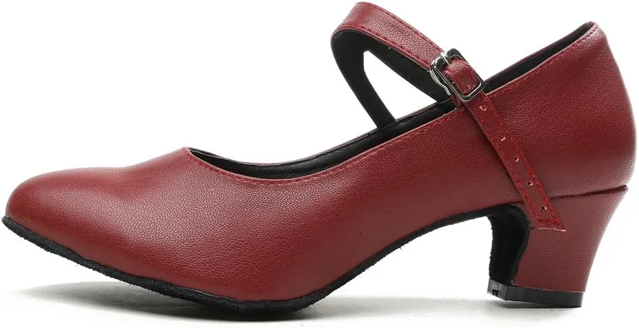 Minishion GL245 Women's Mary Jane Style Leather Low Heel Latin Social Prom Dance Pumps