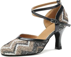 Minishion GL248 Women's Printed Glitter Ballroom Latin Dance Shoes Evening Pumps