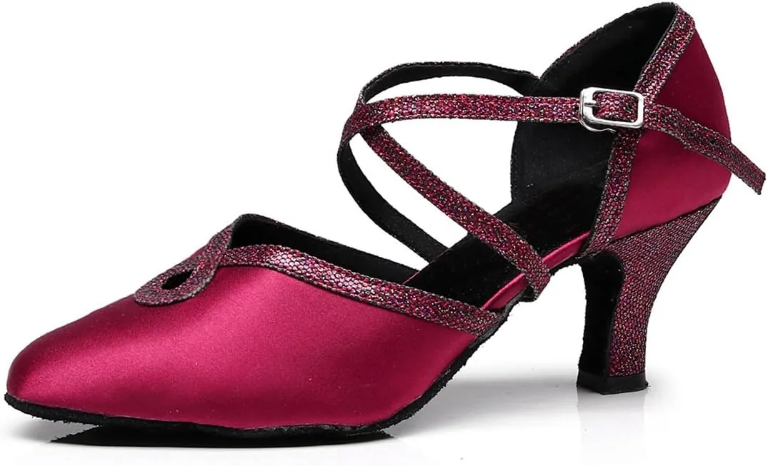 Minishion TJ7134 Women's Girls Almond Toe Satin Latin Dance Shoes Wedding Pumps