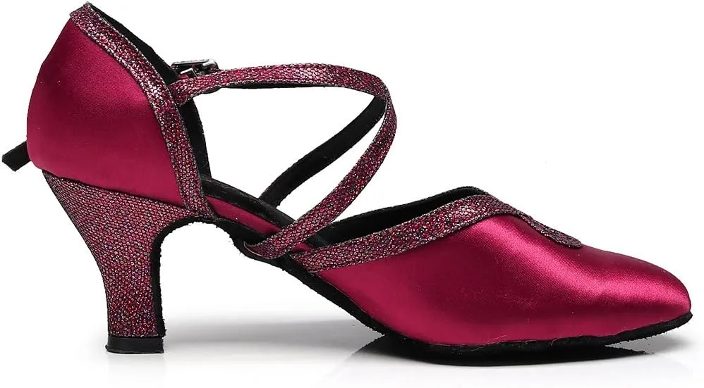 Minishion TJ7134 Women's Girls Almond Toe Satin Latin Dance Shoes Wedding Pumps