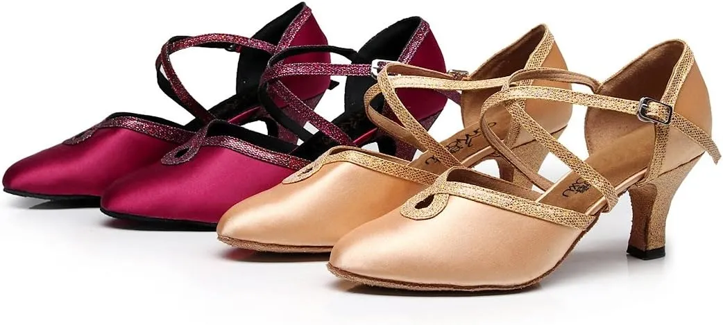 Minishion TJ7134 Women's Girls Almond Toe Satin Latin Dance Shoes Wedding Pumps