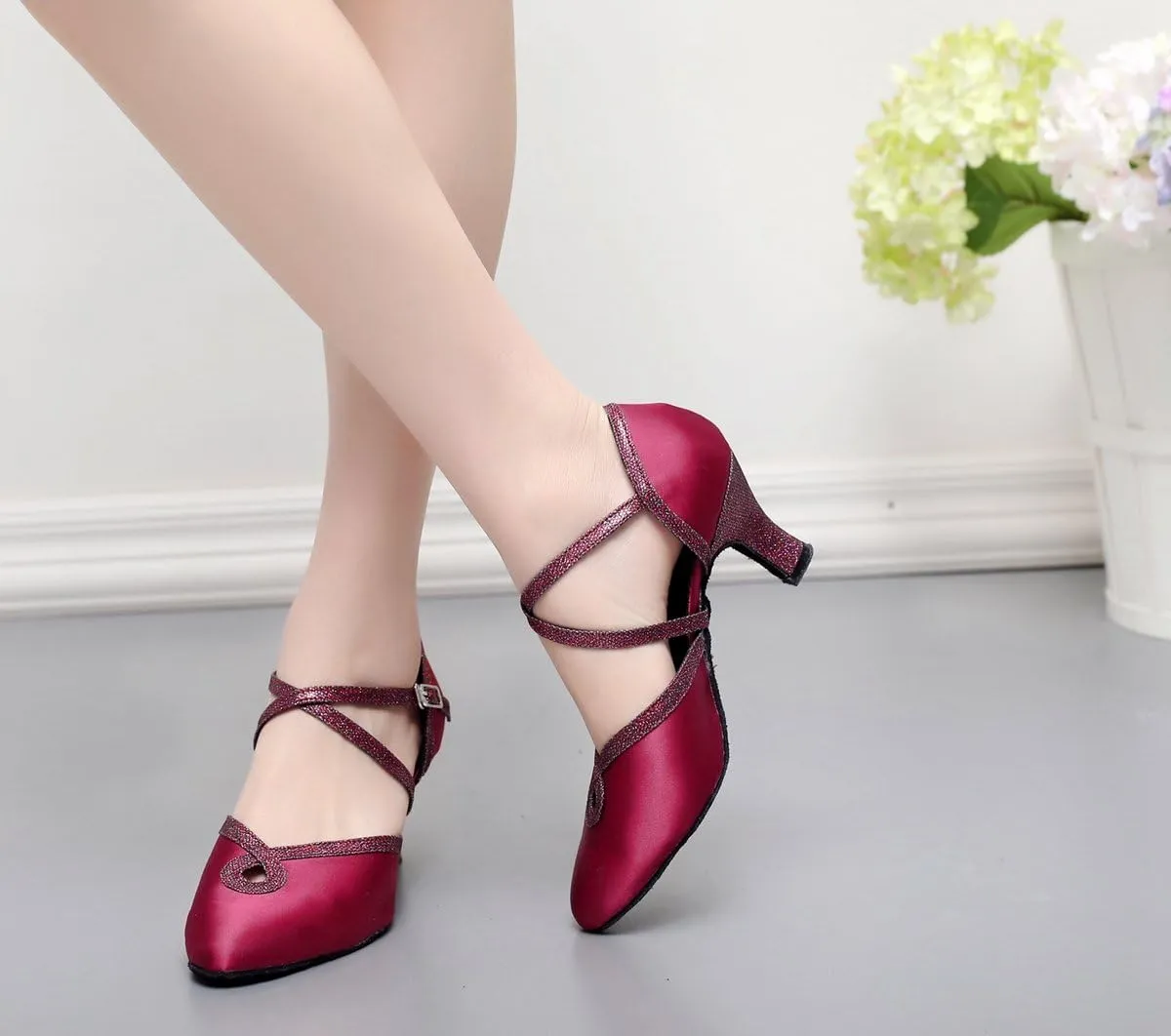 Minishion TJ7134 Women's Girls Almond Toe Satin Latin Dance Shoes Wedding Pumps