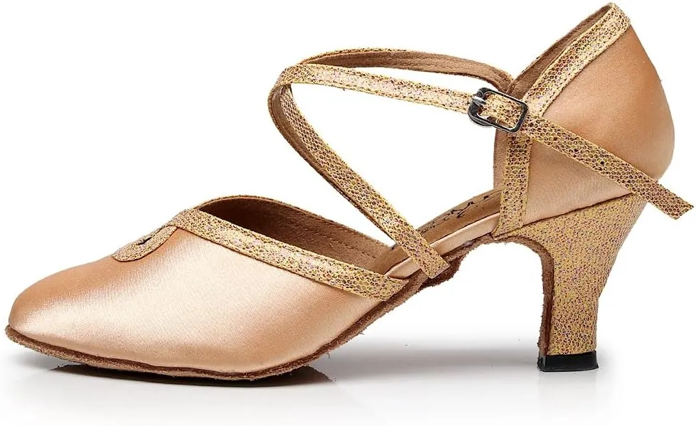 Minishion TJ7134 Women's Girls Almond Toe Satin Latin Dance Shoes Wedding Pumps