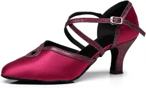 Minishion TJ7134 Women's Girls Almond Toe Satin Latin Dance Shoes Wedding Pumps