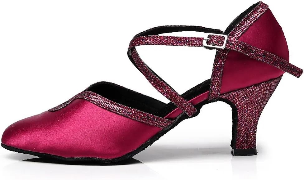 Minishion TJ7134 Women's Girls Almond Toe Satin Latin Dance Shoes Wedding Pumps