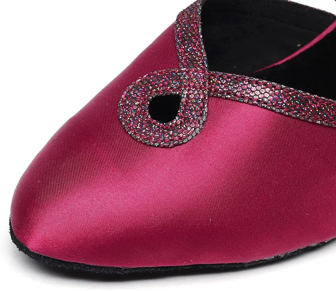 Minishion TJ7134 Women's Girls Almond Toe Satin Latin Dance Shoes Wedding Pumps