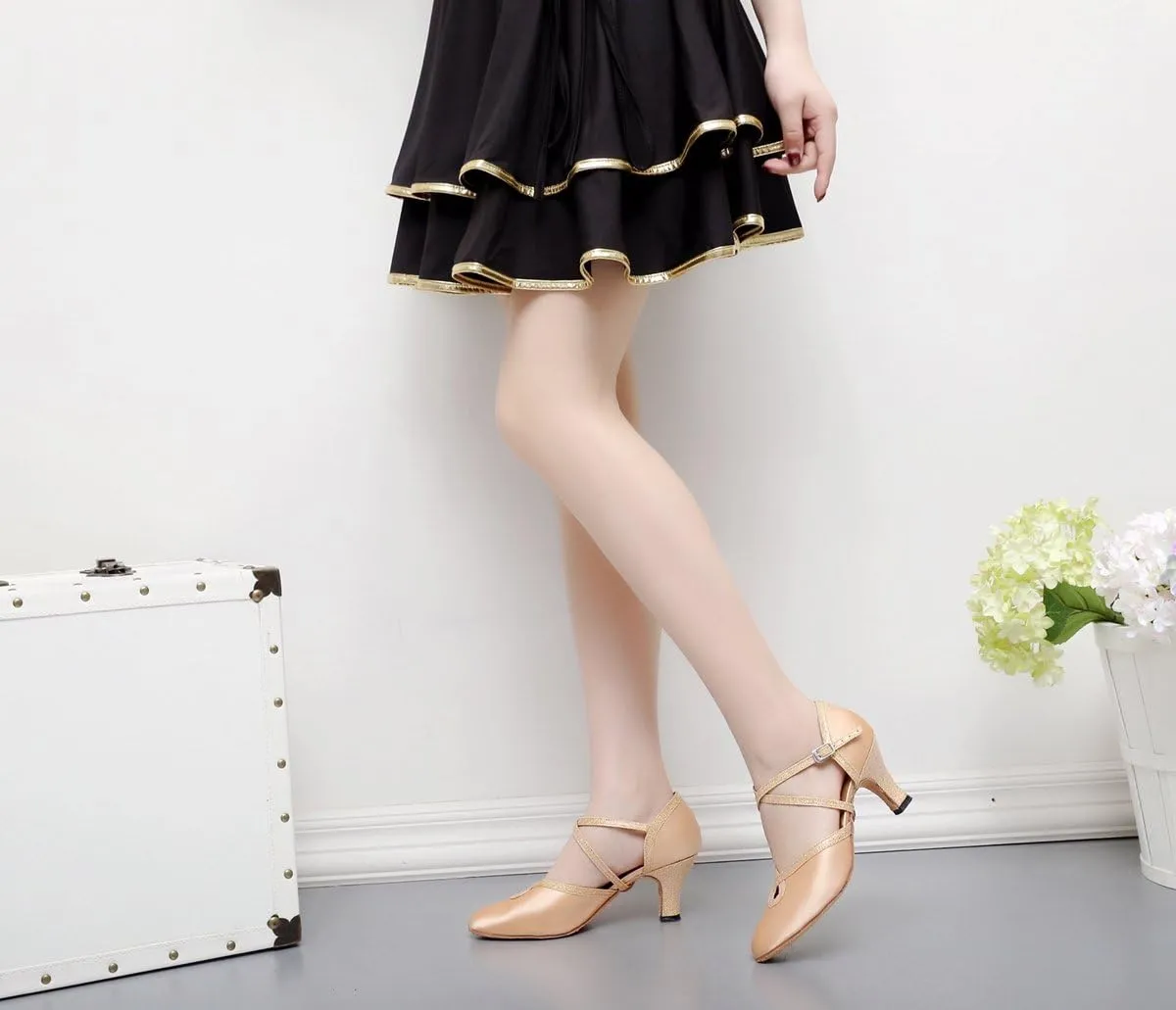 Minishion TJ7134 Women's Girls Almond Toe Satin Latin Dance Shoes Wedding Pumps