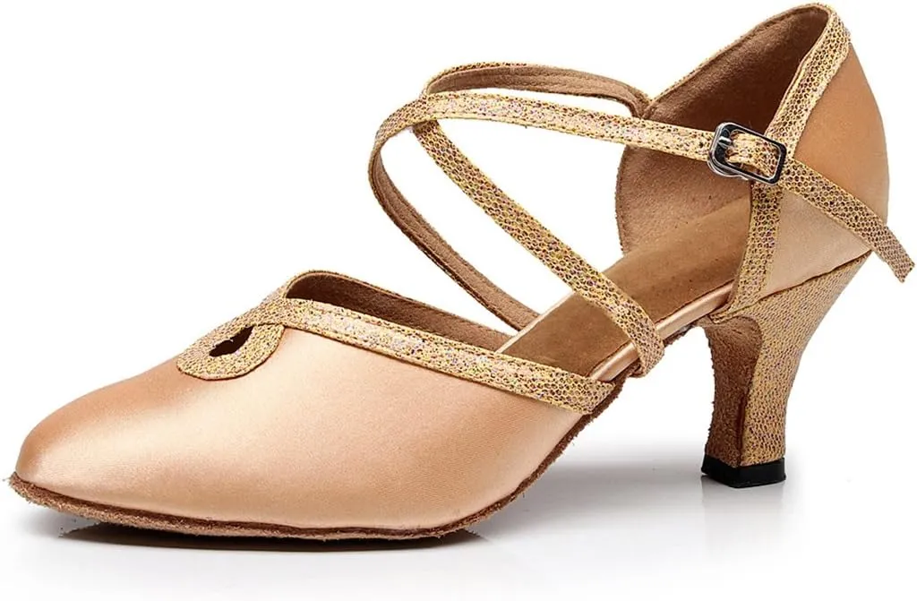 Minishion TJ7134 Women's Girls Almond Toe Satin Latin Dance Shoes Wedding Pumps