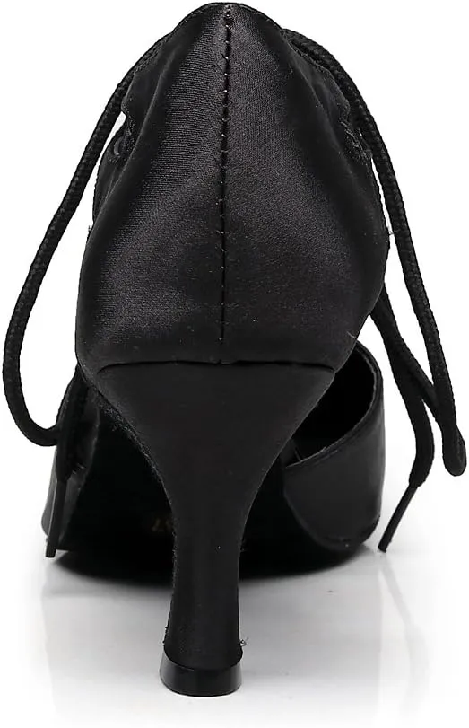 Minishion TJ7137 Women's Girls Lace-up Satin Tango Latin Dancing Shoes Evening Pumps