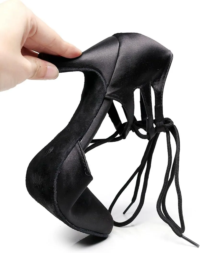 Minishion TJ7137 Women's Girls Lace-up Satin Tango Latin Dancing Shoes Evening Pumps