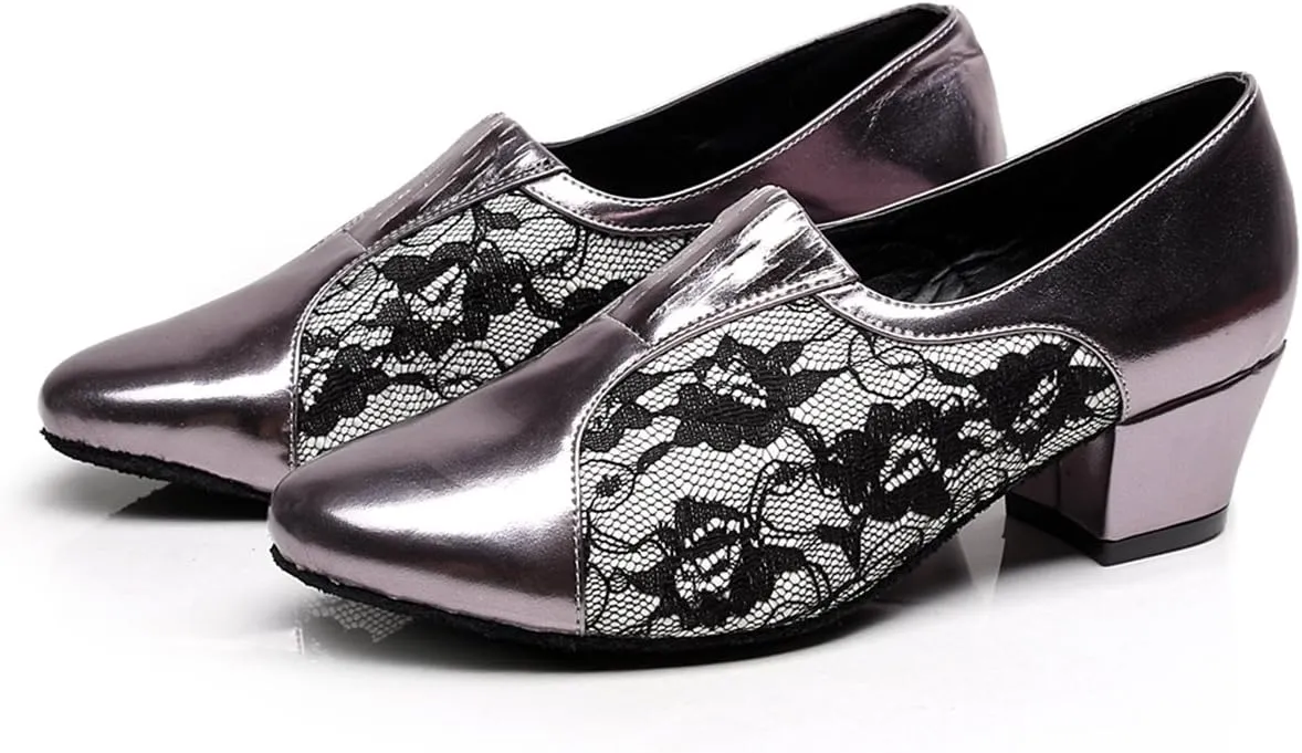 Minishion TQJ3002 Women's Slip-on Lace Tango Latin Ballroom Dance Shoes Evening Prom Pumps