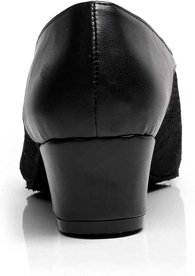 Minishion TQJ3002 Women's Slip-on Lace Tango Latin Ballroom Dance Shoes Evening Prom Pumps
