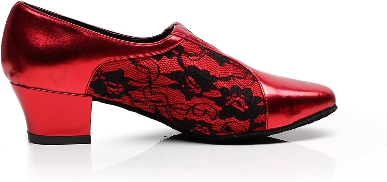 Minishion TQJ3002 Women's Slip-on Lace Tango Latin Ballroom Dance Shoes Evening Prom Pumps