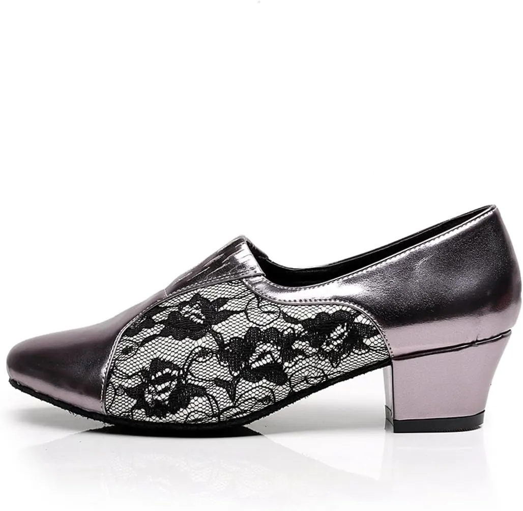 Minishion TQJ3002 Women's Slip-on Lace Tango Latin Ballroom Dance Shoes Evening Prom Pumps