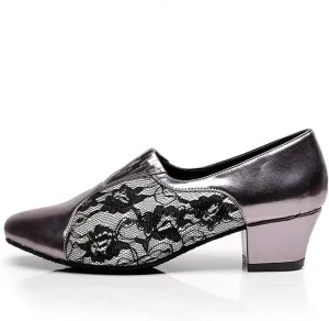 Minishion TQJ3002 Women's Slip-on Lace Tango Latin Ballroom Dance Shoes Evening Prom Pumps