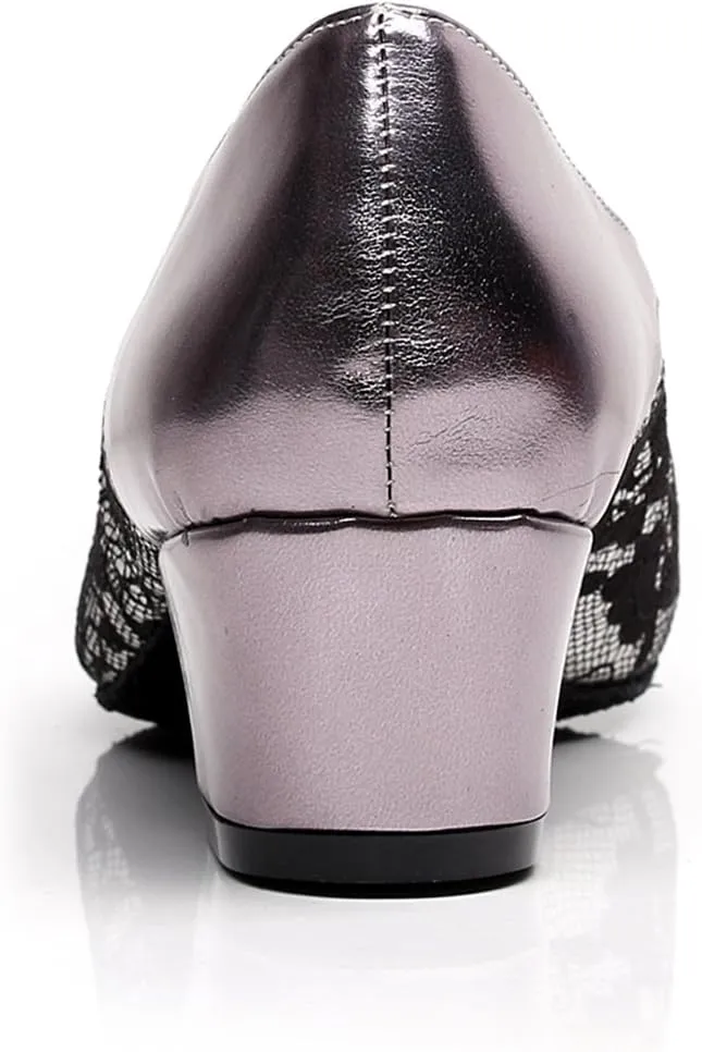 Minishion TQJ3002 Women's Slip-on Lace Tango Latin Ballroom Dance Shoes Evening Prom Pumps